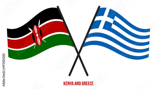 Kenya and Greece Flags Crossed And Waving Flat Style. Official Proportion. Correct Colors.