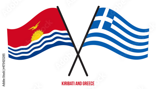 Kiribati and Greece Flags Crossed And Waving Flat Style. Official Proportion. Correct Colors.