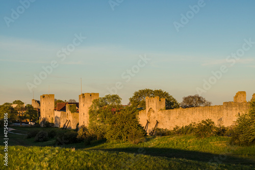 Sweden, Gotland Island, Visby, 12th century city wall, most complete medieval city wall in Europe, dawn