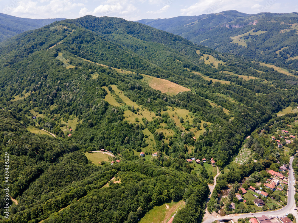 Aerial view of resort village of Ribaritsa at Balkan Mountains,  Bulgaria