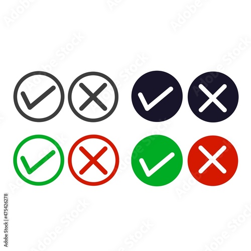 Tick and cross vector icons. Check marks. design sign. flat vector graphics on a white background.