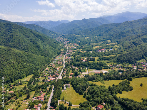 Aerial view of resort village of Ribaritsa at Balkan Mountains   Bulgaria