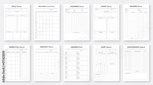 Printable Planner Set. Set of Business Planner Design Collection. photo