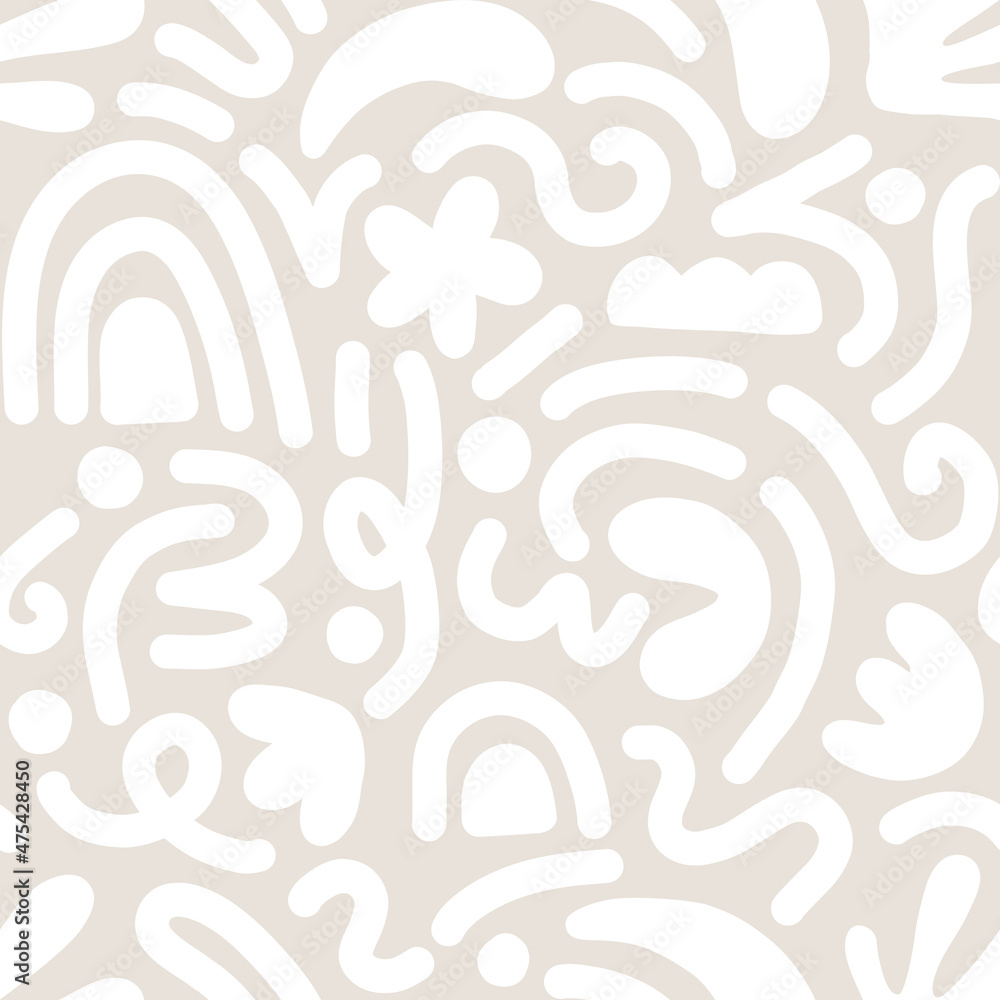 Contemporary art collage with abstract shapes. Vector seamless pattern with Scandinavian cut out elements.