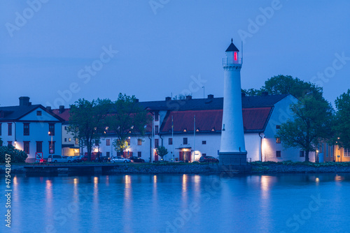 Southern Sweden, Karlskrona, Stumholmen Island, lighthouse and historic naval base, dusk