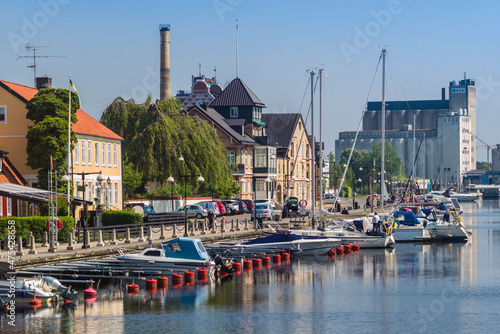 Billede på lærred Southern Sweden, Ahus, town view by the canal