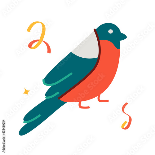 Winter bird bullfinch and confetti.