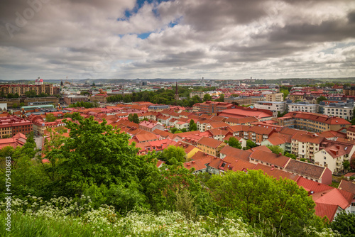 Sweden, Vastragotland and Bohuslan, Gothenburg, high angle city view from the Skansparken, morning