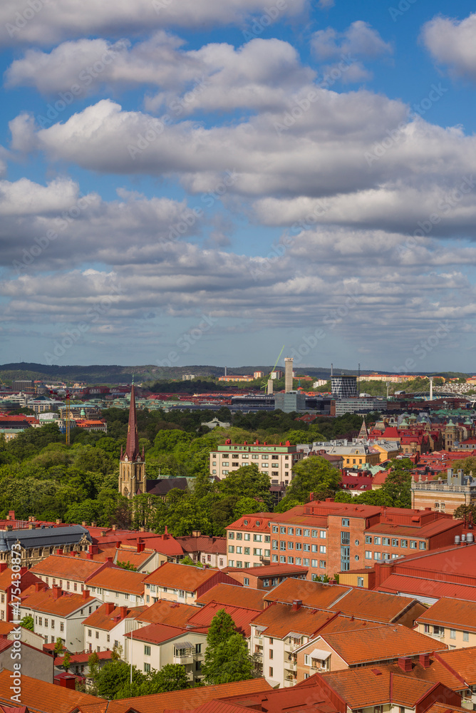 Sweden, Vastragotland and Bohuslan, Gothenburg, high angle city view from the Skansparken, late afternoon