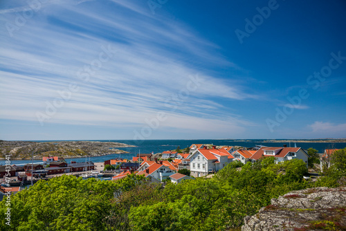 Sweden, Bohuslan, Orust Island, Mollosund, high angle village view