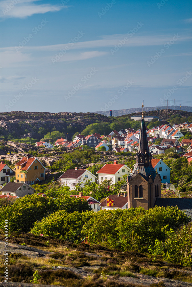 Sweden, Bohuslan, Kungshamn, town view from the south, with church (Editorial Use Only)