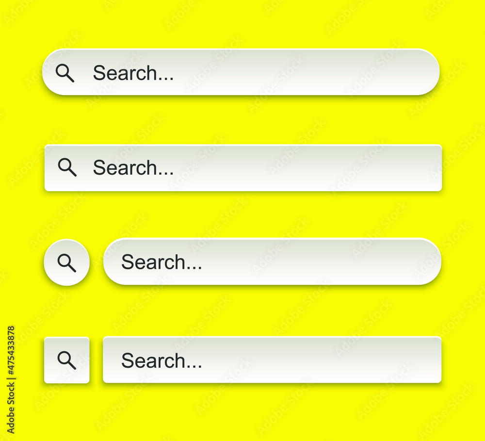 Search Bar for ui, design and web site. Search Address and navigation bar 3d style on yellow background. Collection of search form templates for websites Search Bar for ui, design and web site. Search Address and navigation bar 3d style on yellow background. Collection of search form templates for websites