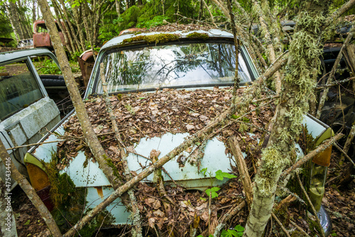 Sweden, Varmland, Bastnas, Bastnas Car Cemetery public park, antique car junkyard photo