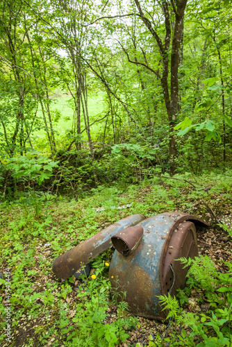 Sweden, Varmland, Bastnas, Bastnas Car Cemetery public park, antique car junkyard photo