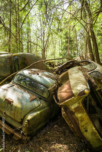 Sweden, Varmland, Bastnas, Bastnas Car Cemetery public park, antique car junkyard photo