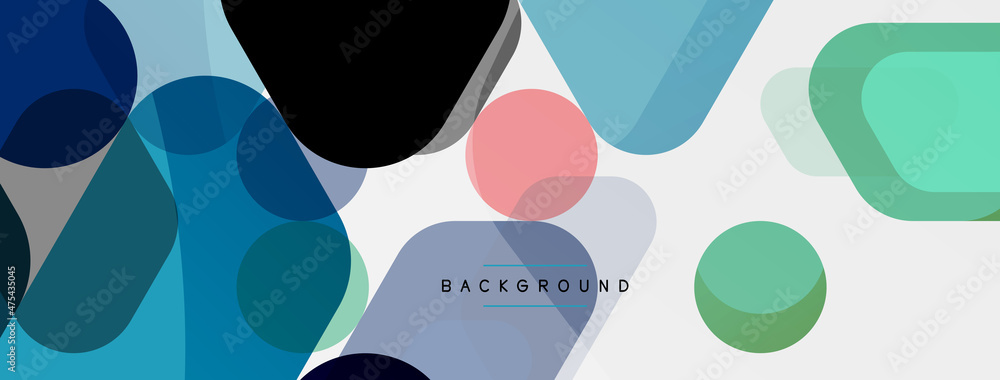 Color bubbles and rounded geometric shapes on white. Vector geometric minimal abstract background for wallpaper, banner, background, landing page Color bubbles and rounded geometric shapes on white. Vector geometric minimal abstract background for wallpaper, banner, background, landing page