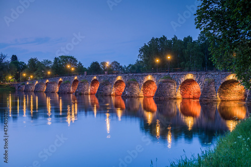 Sweden, Varmland, Karlstad, bridge, longest stone arch bridge in Sweden, built 1797, dusk