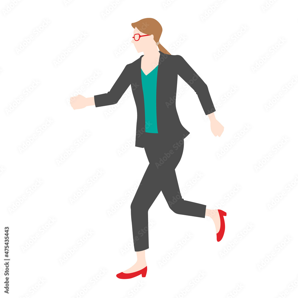 Illustration of a running businesswoman with glasses(white background, vector, cut out) Illustration of a running businesswoman with glasses(white background, vector, cut out)