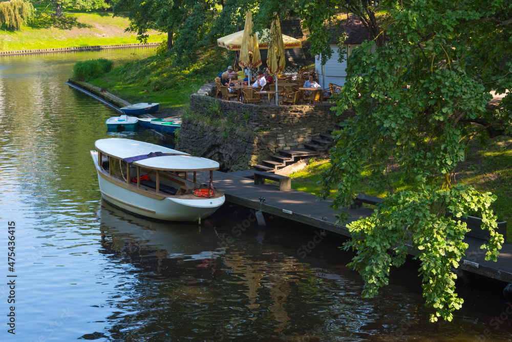 Boat on the canal in Bastejkalna Park, Riga, Latvia