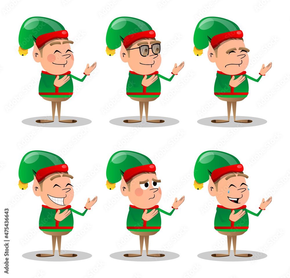 Christmas Elf showing something with both hands, powerful hand gesture. Vector cartoon character illustration of Santa Claus's little worker, helper. Christmas Elf showing something with both hands, powerful hand gesture. Vector cartoon character illustration of Santa Claus's little worker, helper.