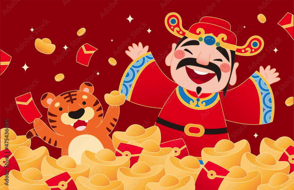 Naklejka premium Chinese new year caishen and tiger
