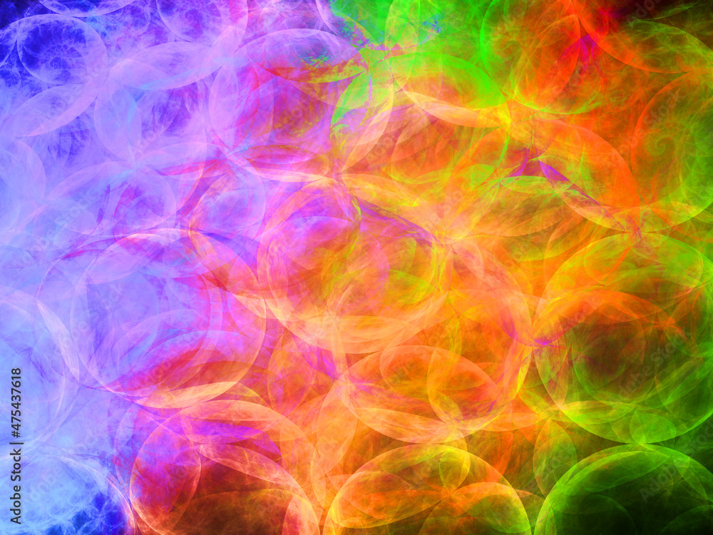 Composición de arte digital abstracto consistente en nubes de colores  difuminados solapados formando un conjunto que simula ser una aglomeración  de burbujas gaseosas luminiscentes. Stock Illustration | Adobe Stock
