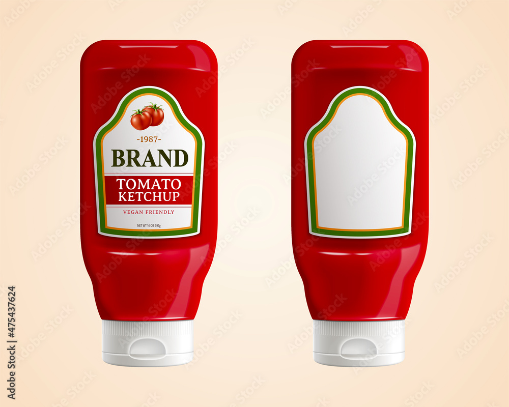 Tomato ketchup bottle mockups vector de Stock Adobe Stock