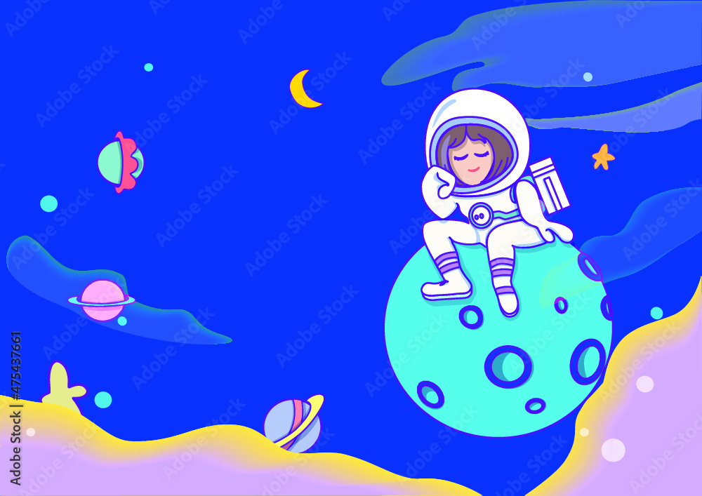 Vector illustration of astronauts in space