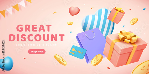 3D pink sale ad template