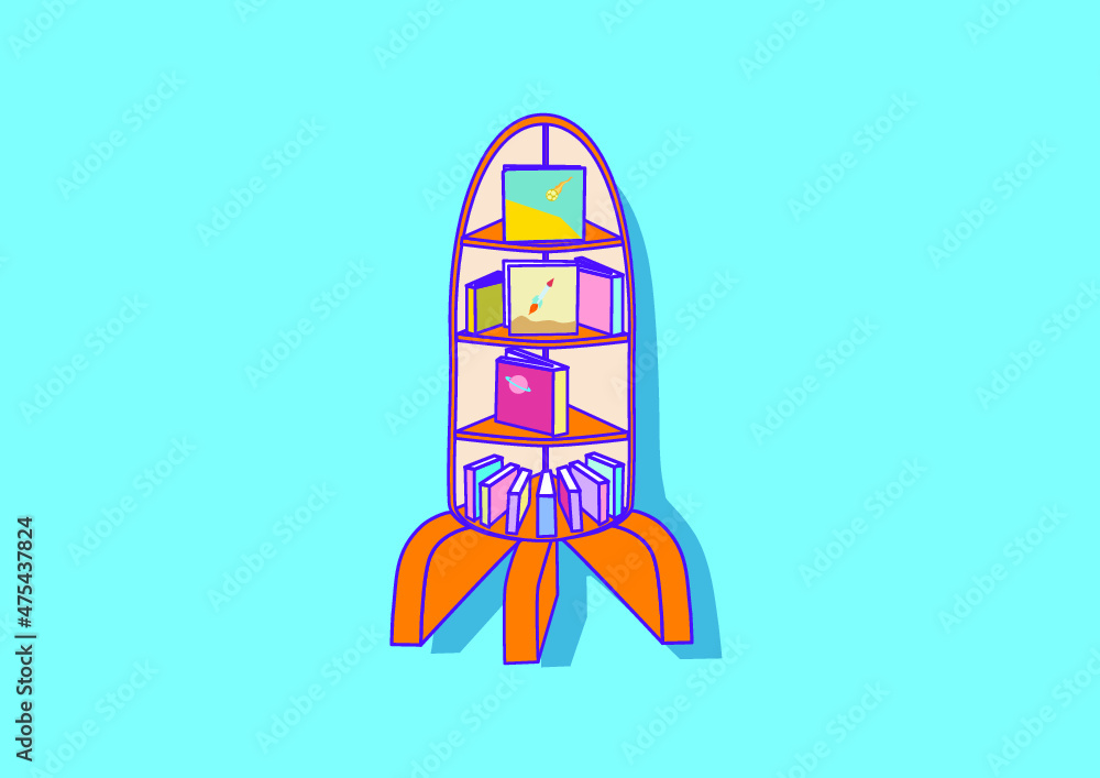 Vector illustration of bookshelf in the shape of spaceship Vector illustration of bookshelf in the shape of spaceship
