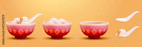 3D Glutinous rice ball in bowls