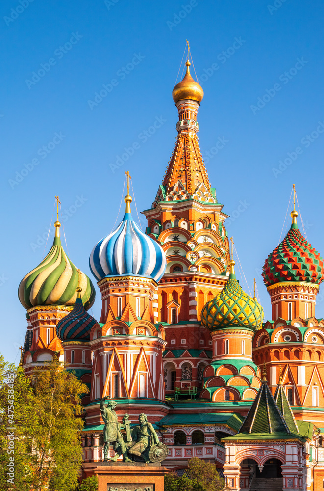 St. Basil's Cathedral on Red Square in Moscow on blue sky background. St. Basil's Cathedral on Red Square in Moscow on blue sky background.