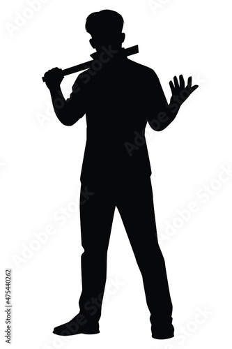 Technician student gangster with his weapon silhouette vector