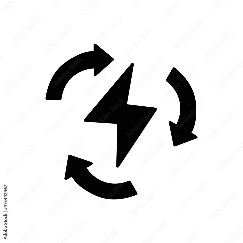 Renewable Energy Icon in black flat glyph, filled style isolated on white background Renewable Energy Icon in black flat glyph, filled style isolated on white background