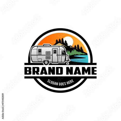 camper trailer - caravan trailer isolated logo vector	

