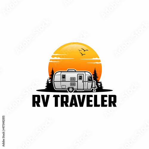 camper trailer - caravan trailer isolated logo vector