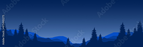 winter night mountain landscape with forest silhouette flat design vector illustration good for wallpaper, backdrop, background, web banner, and design template