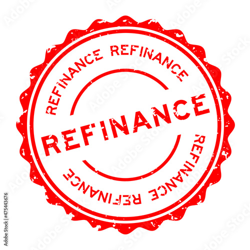 Grunge red refinance word round rubber seal stamp on white background