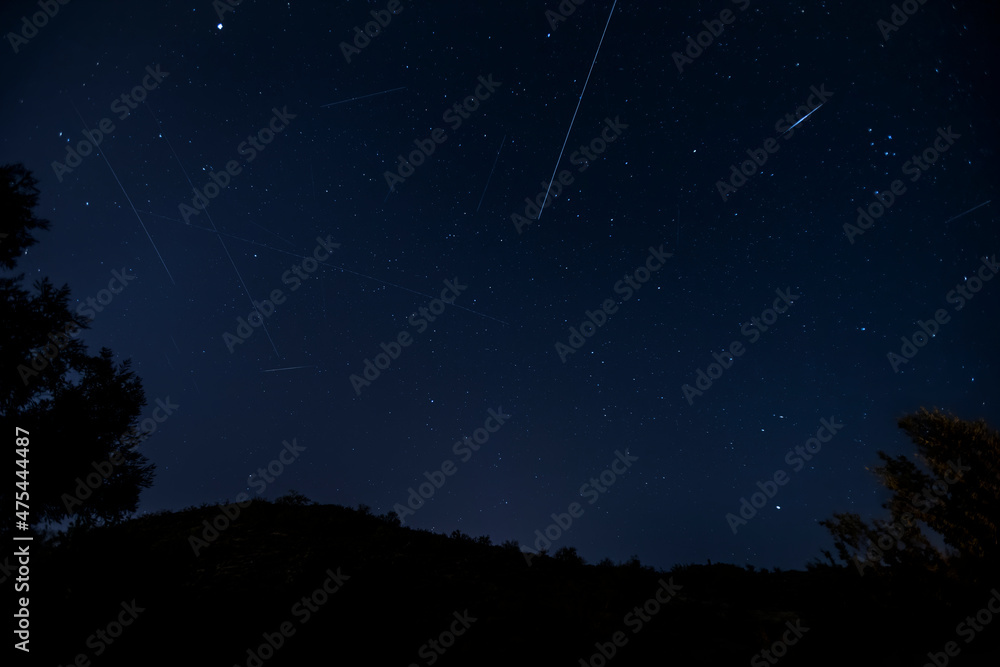 USA, Arizona, Buckeye. Composite of Delta Aquariid meteor shower.
