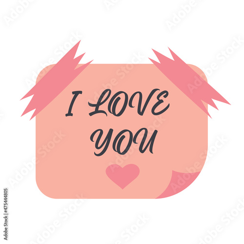 Pink love paper note on the stickers with the inscription I love you and a heart. Love message. Valentine's day design element.
