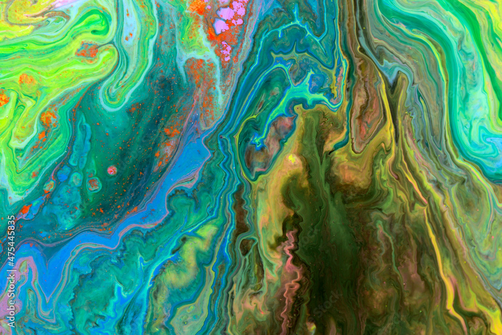 Naklejka premium Abstract spring green wave mix ink texture.