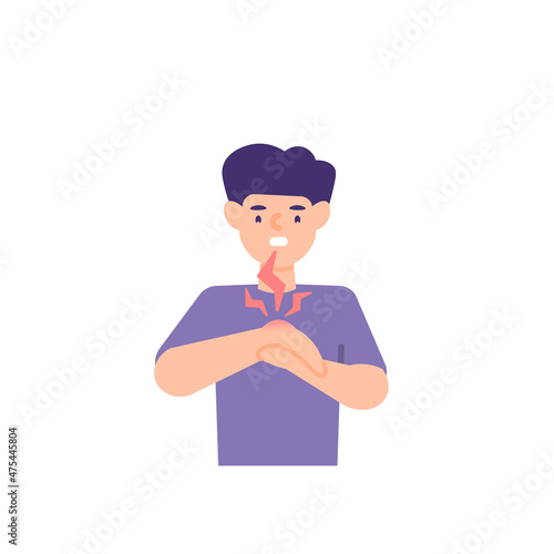 illustration of a person holding his right wrist due to swelling and pain. sprains, joint pain, fractures, swollen hands. body problems. flat cartoon style. vector design