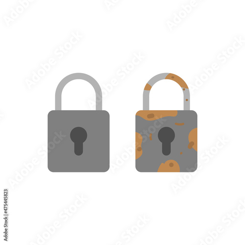 illustration of new and rusty locks. old thing. flat cartoon style. vector design