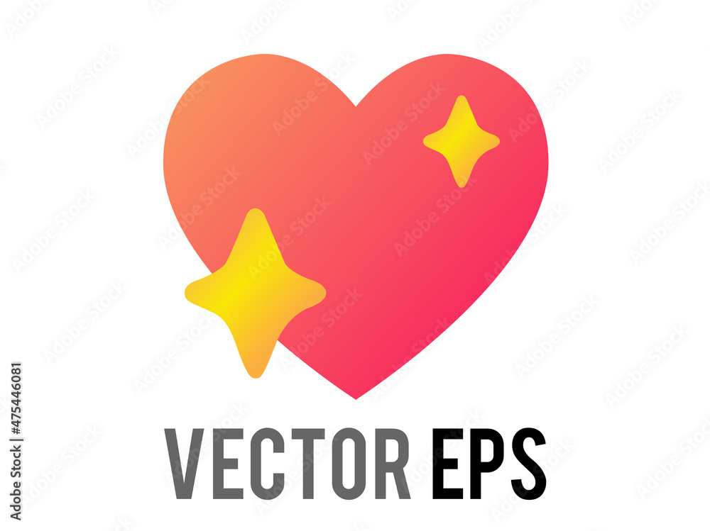 Vector glossy gradient pink love heart icon with gold sparkling stars Vector glossy gradient pink love heart icon with gold sparkling stars