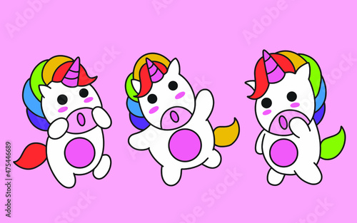 Set of Cute Colorful Unicorn magic Horse doodle Cartoon Animal Pet Character Happy collection illustration