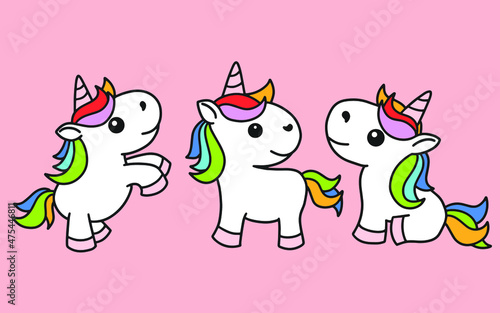 Set of Cute Colorful Unicorn magic Horse doodle Cartoon Animal Pet Character Happy collection illustration