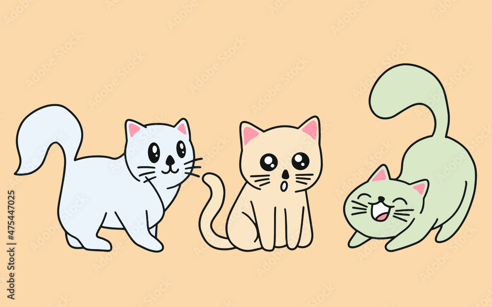 Obraz premium Set of Cute Cats Cat Kitty Cartoon Animal Pet Character Happy collection illustration