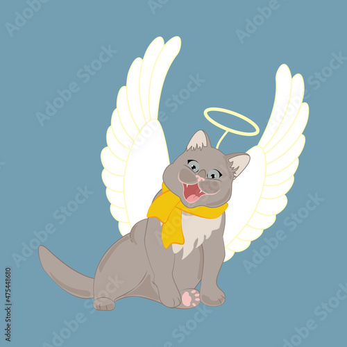 Cat with christmas angel wings and nimbus