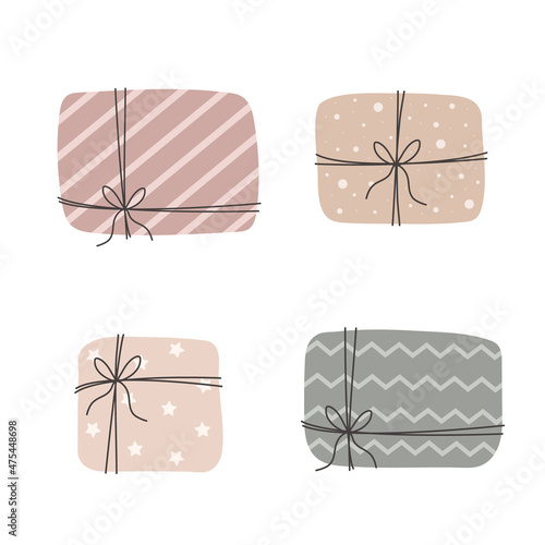 Set of eco gift box. isolated on white background. Collection of natural craft paper package in pastel colors. Vector illustration in flat style. Save the planet.