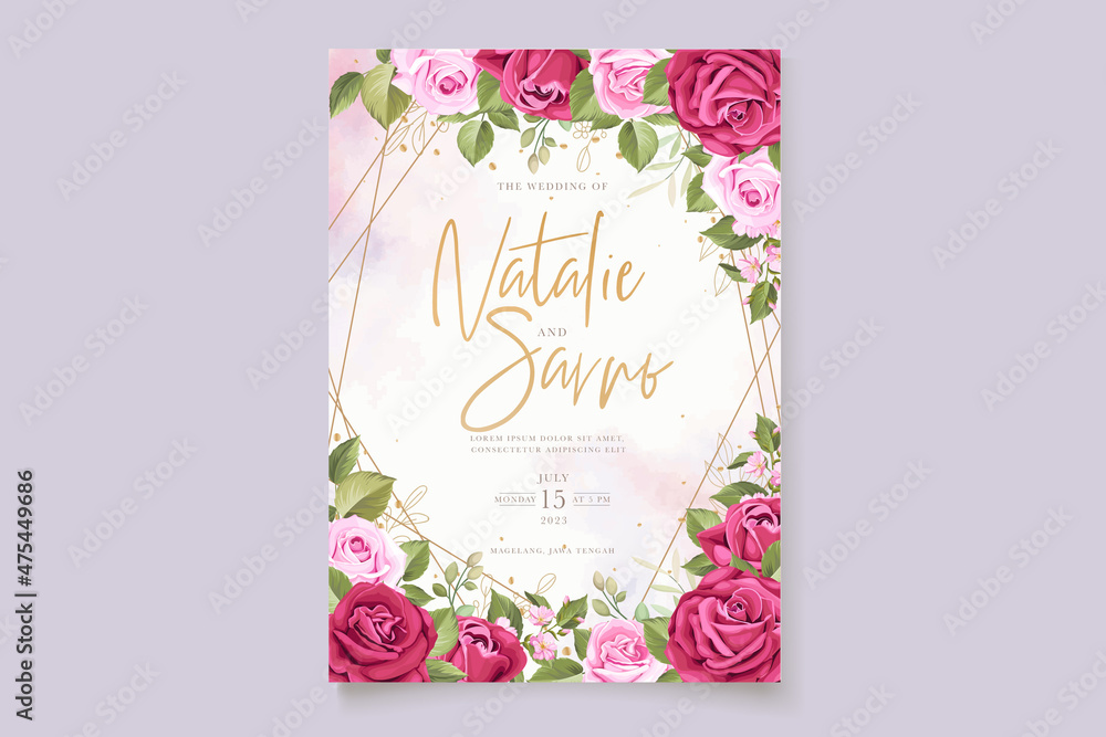 Obraz premium hand drawn maroon roses invitation card set 